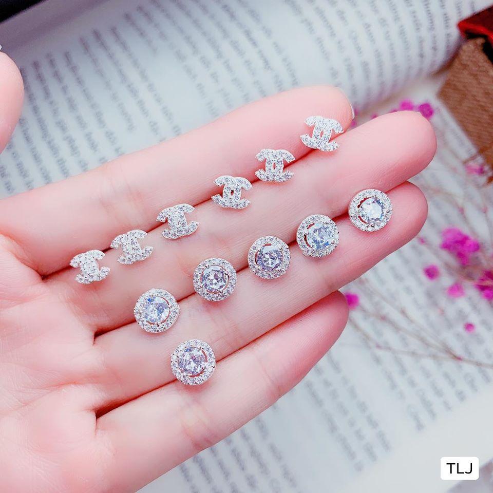 Bông tai nữ/Bông tai bạc thật khoen nụ chữ x, khuyên nụ tròn đơn giản Vàng bạc an chi