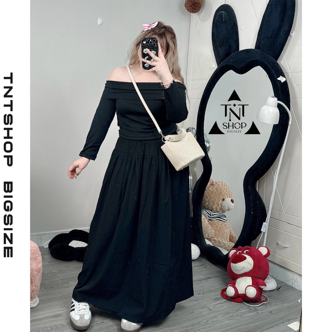 SET ÁO TRỄ VAI TAY DÀI CHÂN VÁY MIDI [TNT SHOP BIGSIZE 60KG 90KG]