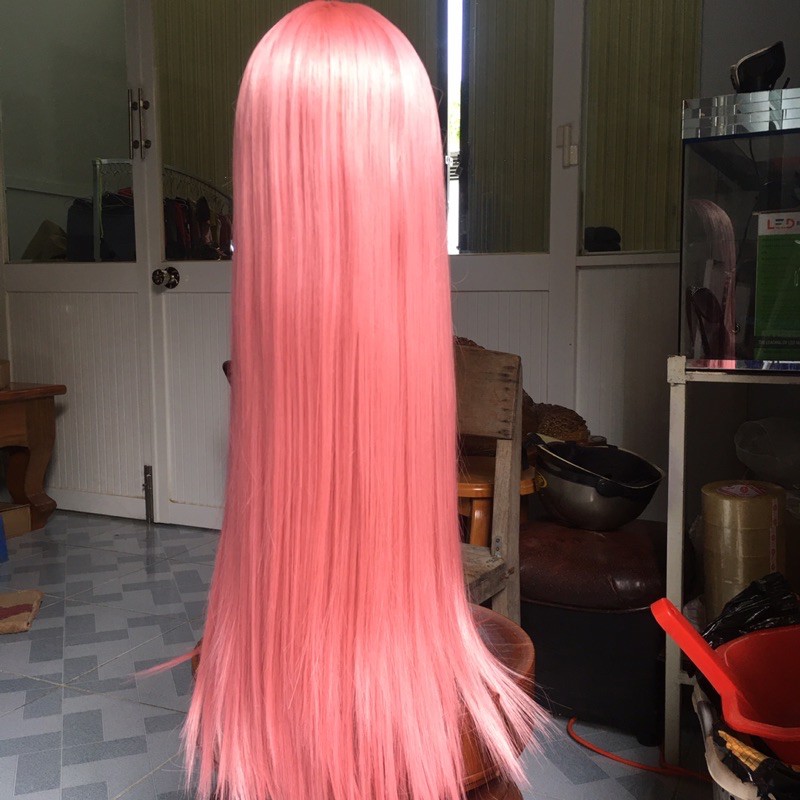 Tóc giả duỗi thẳng màu hồng
