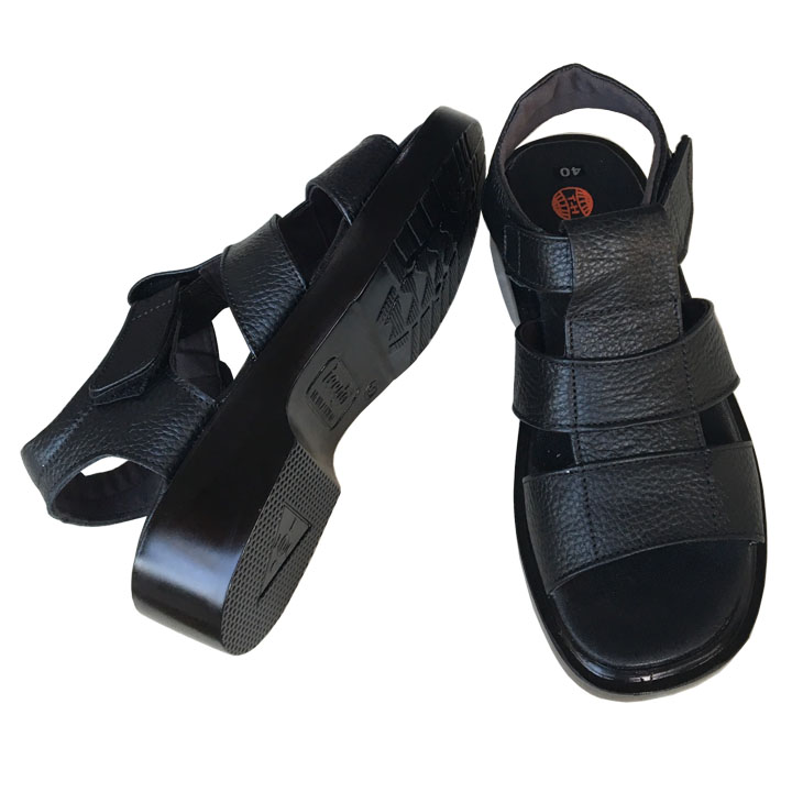 Dép sandal nam da bò cao cấp màu đế cao 5cm màu đen đế PU siêu nhẹ không