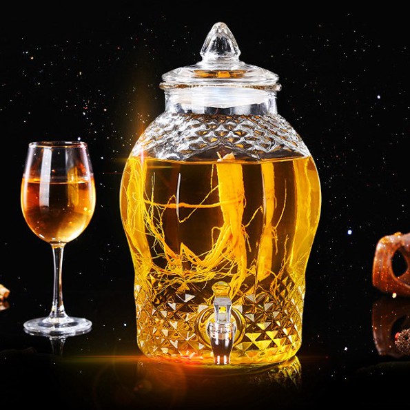 Bình thuỷ tinh ngâm rượu 10 lít có vòi kiểu dáng kim cương