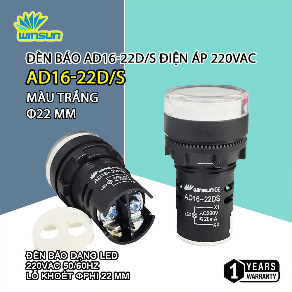 Đèn báo pha phi 22, báo nguồn phi 220V - AD16 5 Màu Winsun