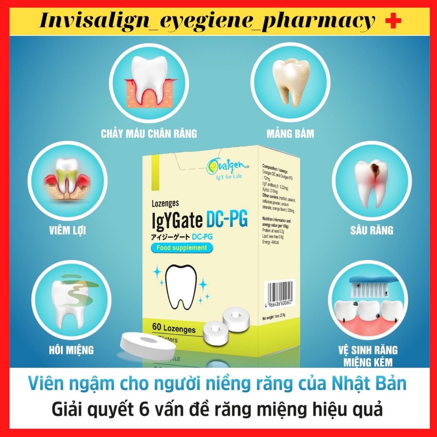 Viên ngậm igygate dc-pg hộp 60 viên chống sâu răng nhật bản