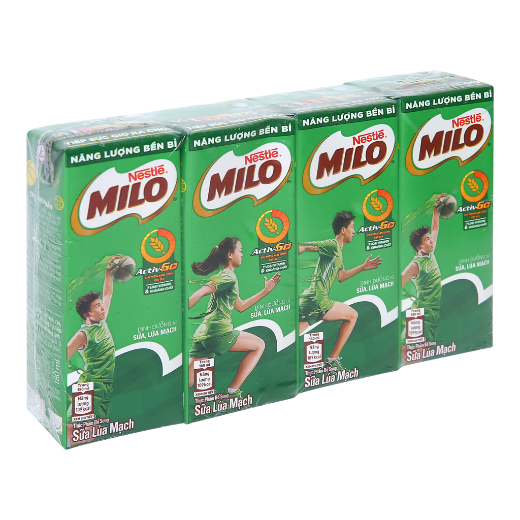 Lốc 4 hộp x 180ml sữa Milo Sữa lúa mạch Nestle -Date mới 8 tháng