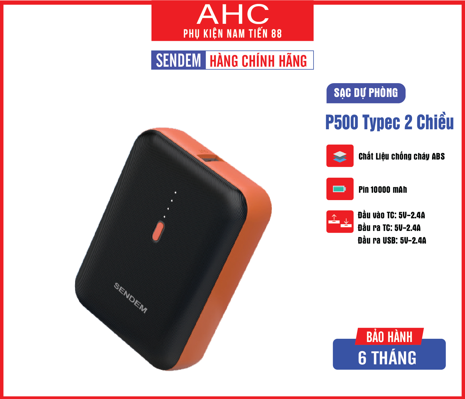 Sac dự phòng mini P500 typeC 2 chiều 10000mah