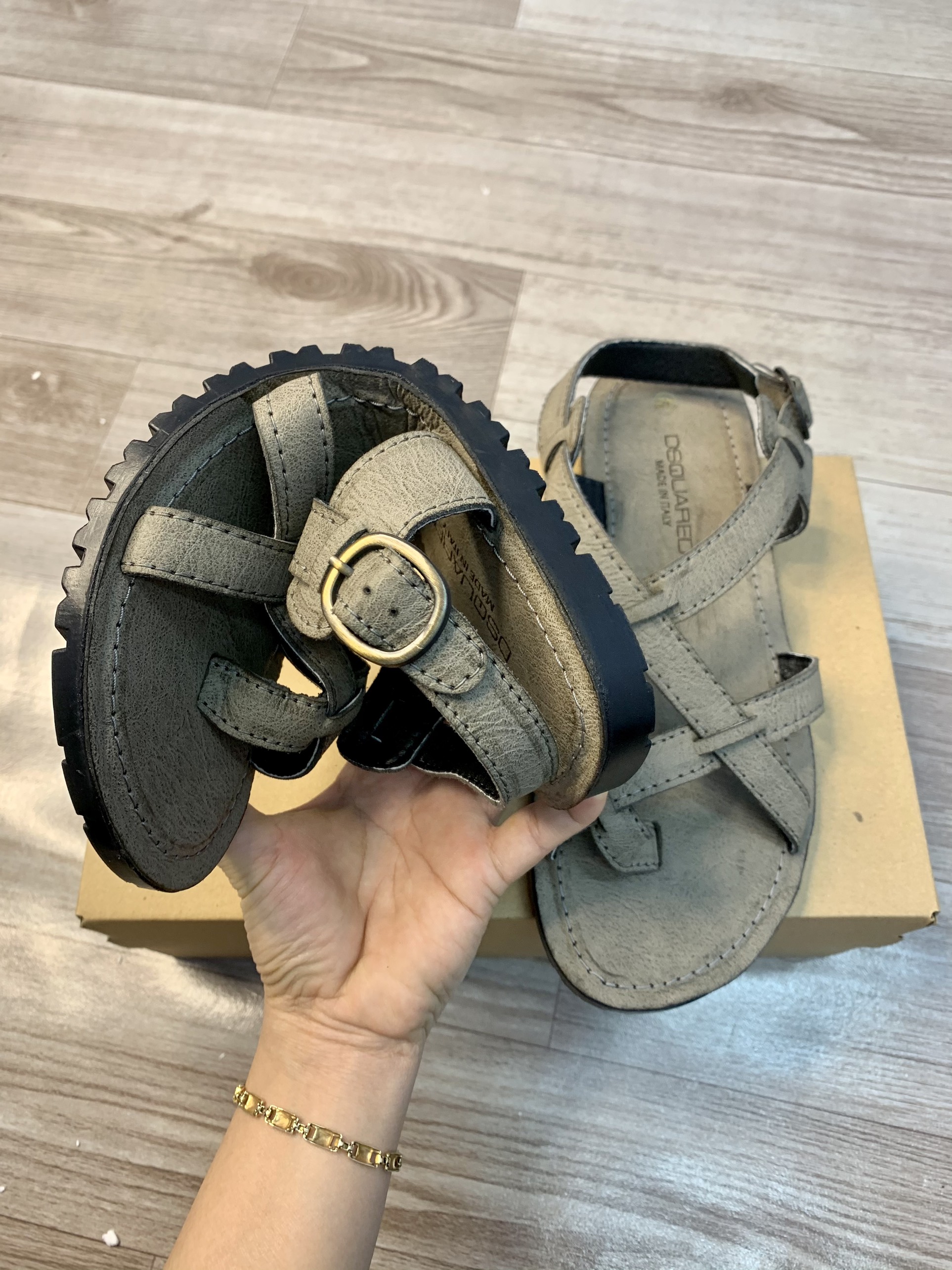 Sandal da bò- dép da bò cao cấp 2 màu đen xám