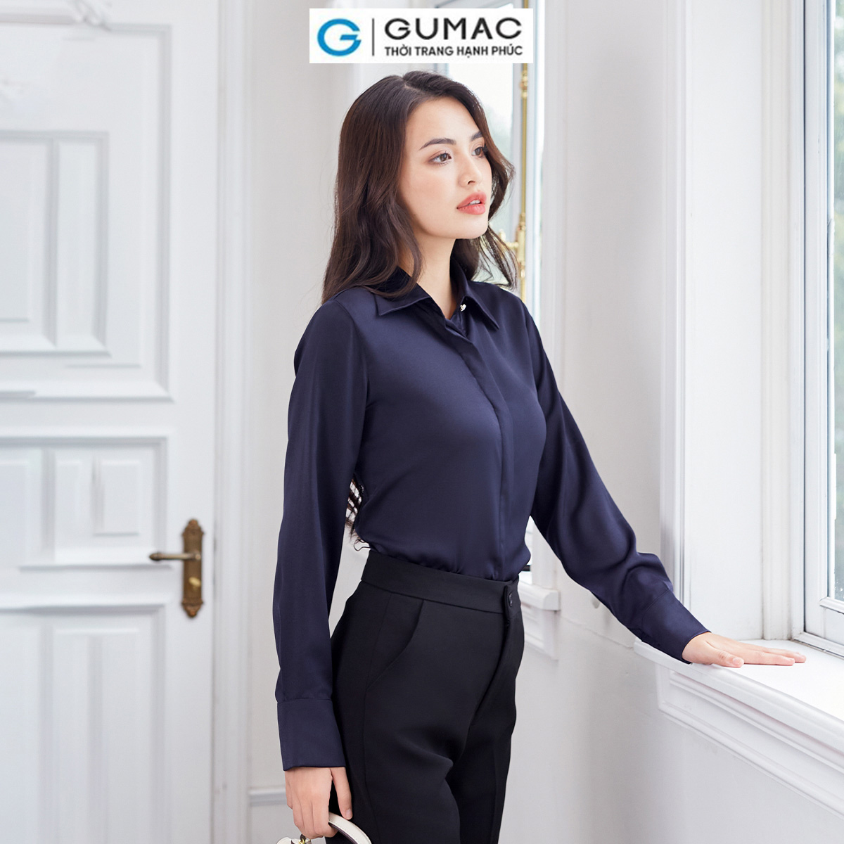 Áo sơ mi lá cổ nhọn thời trang gumac ad12054