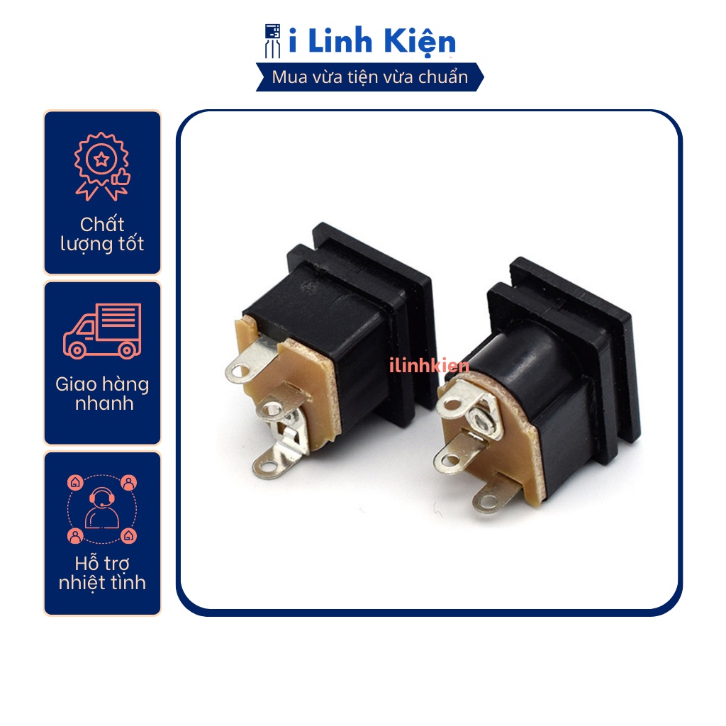 Jack nguồn DC cái 5.5x2.1mm vuông hàn dây DC015