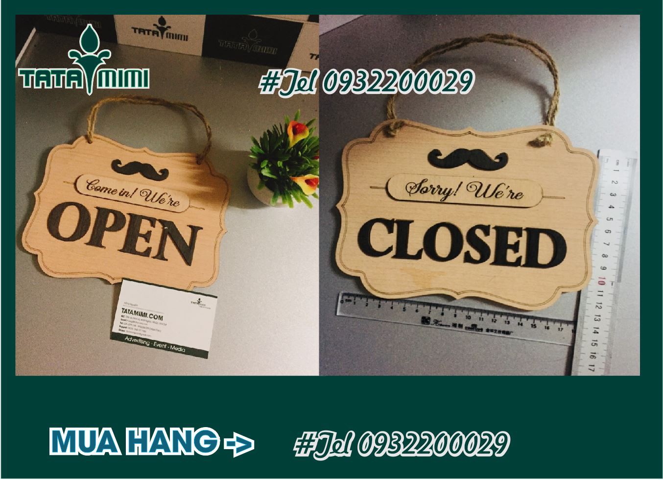 Biển open closed dây dù treo cửa có sẵn