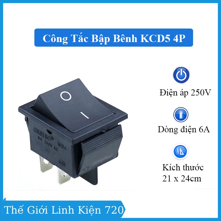 Công tắc bập bênh KCD5 6A 250V 4P kích thước 21x24mm 4 chân