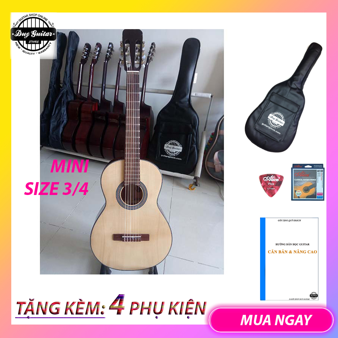 Đàn guitar classic Mini DC100 đàn guitar mini cho học sinh size 3/4 - kèm bao da 3 lớp giá trình và phụ kiện guitar Duy Guitar Store