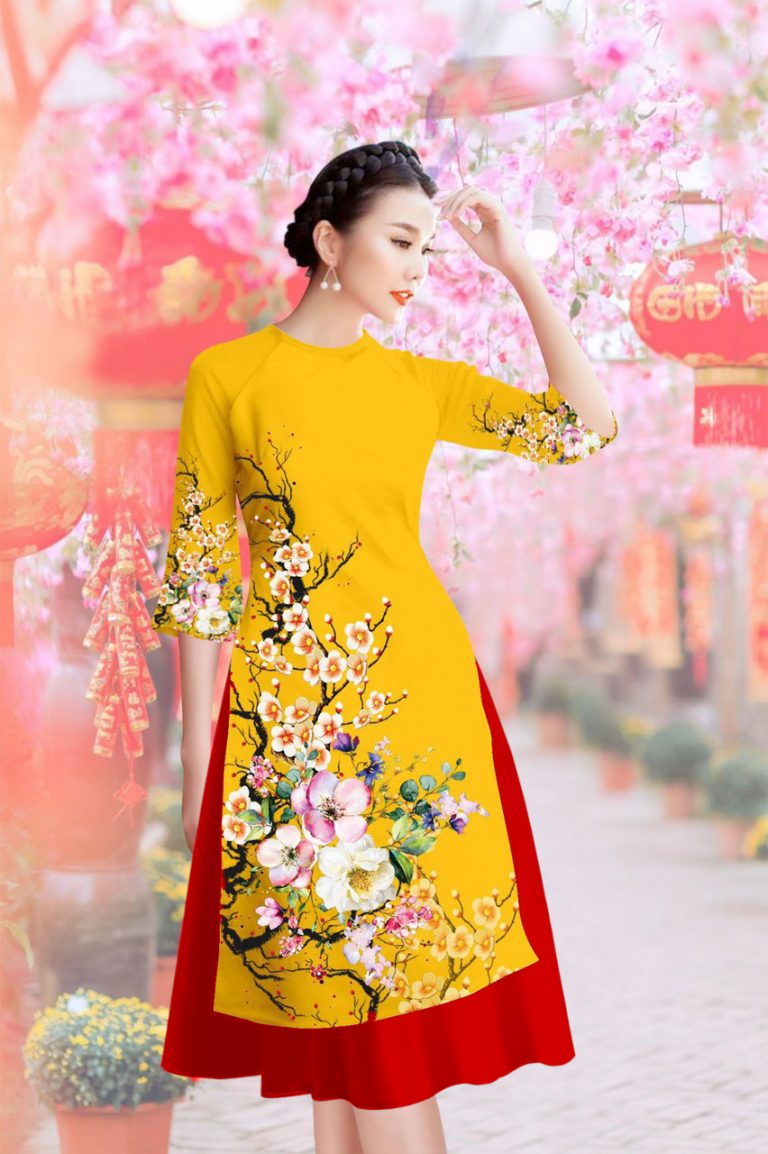 Áo dài cách tân in hoa mai - MS0262AD