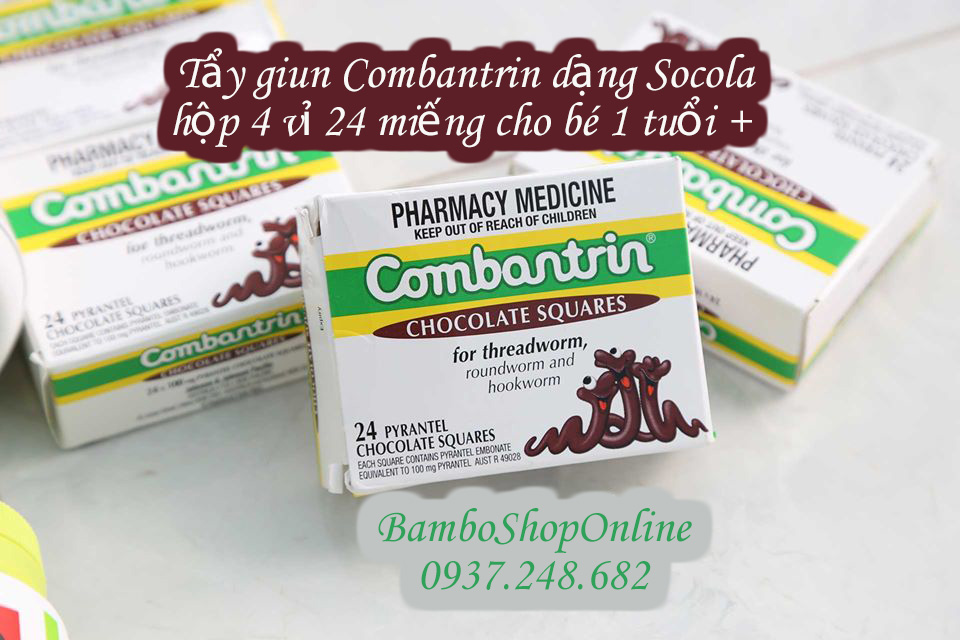 Tẩy giun Combantrin dạng Socola (cho bé trên 1 tuổi). 1 Túi 6 Thanh [Hàng nội địa Úc]