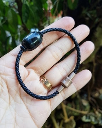 Vòng Tay Dây Da Lu Thống Đá Mắt Hổ Xanh Đen
