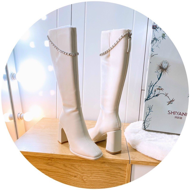 BOOT ĐÙI (Boot) da cao cấp gót vuông 9cm dây xích