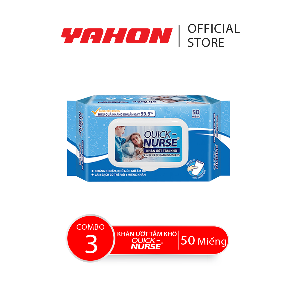 Khăn Ướt Tắm Khô Không Dùng Nước QUICK-NURSE 50 Miếng | Kháng Khuẩn Khử Mùi, Giữ Ẩm Da