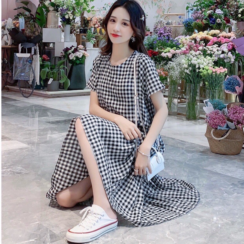 Đầm caro đuôi cá lệch tà