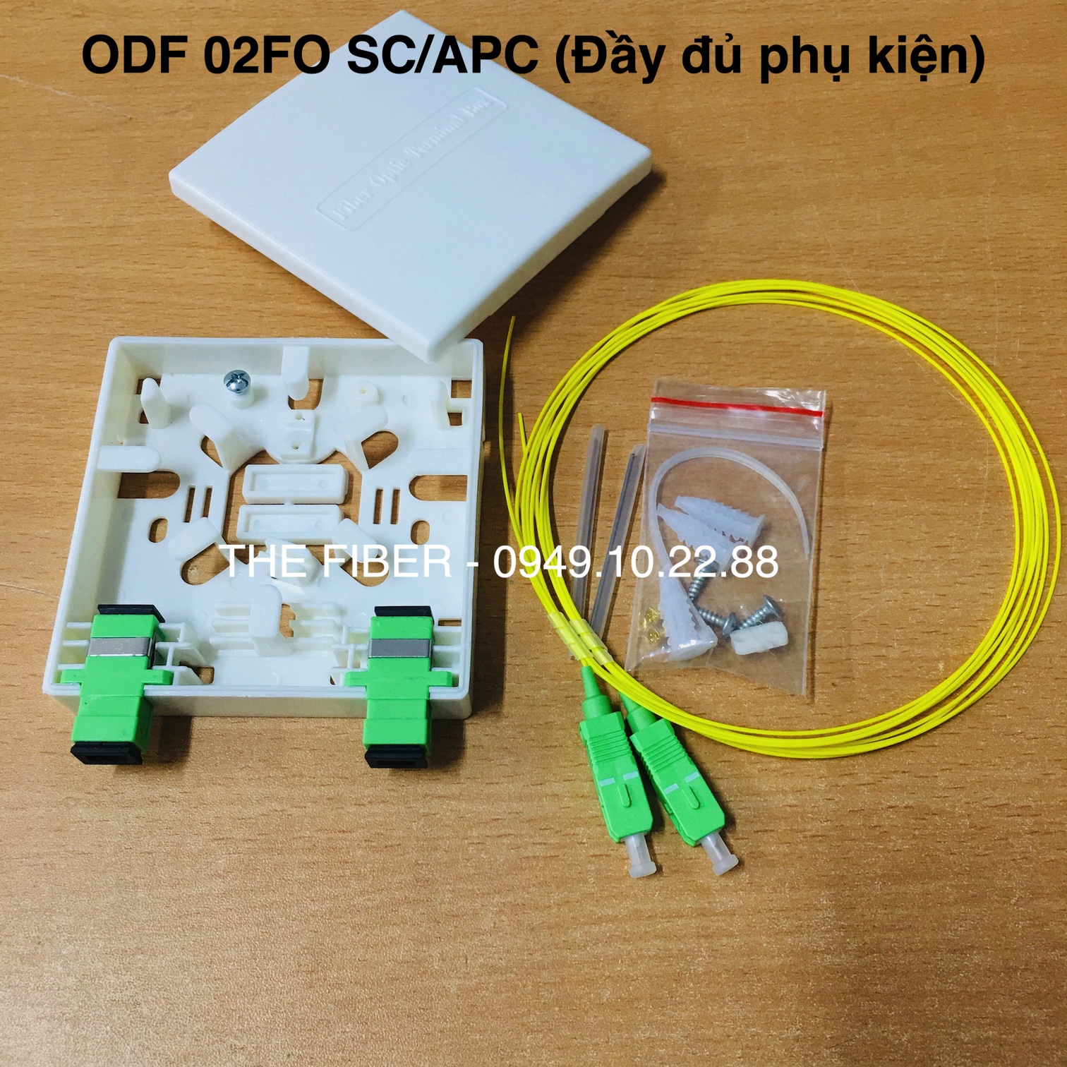 [HCM]Hộp ODF MINI 02FO SC-APC - Đầy đủ phụ kiện: 02 Adapter SC-APC+ 2 Dây hàn quang + 2 ỐNG co nhiệt