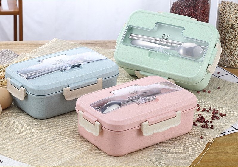 Hộp Cơm Lúa Mạch 3 Ngăn Kèm Thìa Inox