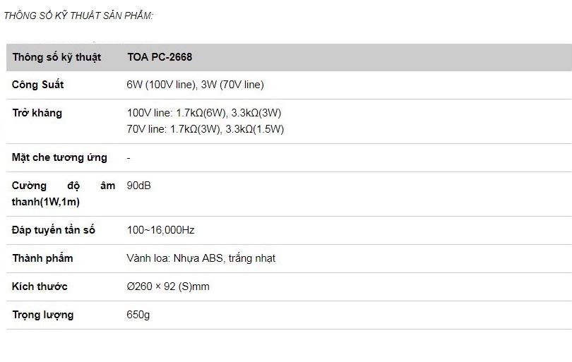 TOA PC-2668 Loa Gắn Trần 6W
