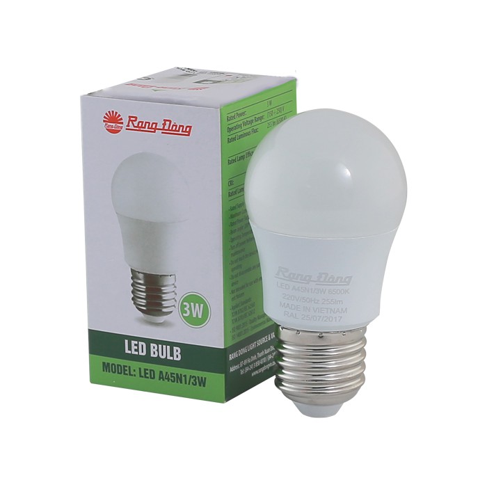 Rạng Đông, BH 2 năm, Bóng đèn led búp tròn 20W E27 siêu sáng hàng Việt Nam - Chất lượng cao
