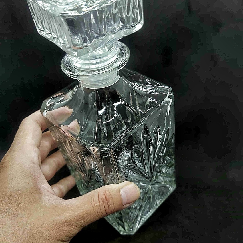 Vỏ Chai Đựng Rượu 1 lít vuông họa tiết lá cọ – Chai Thủy Tinh Đựng Rượu 1000ML - Bình Đựng Rượu trang trí phòng khách (A7)