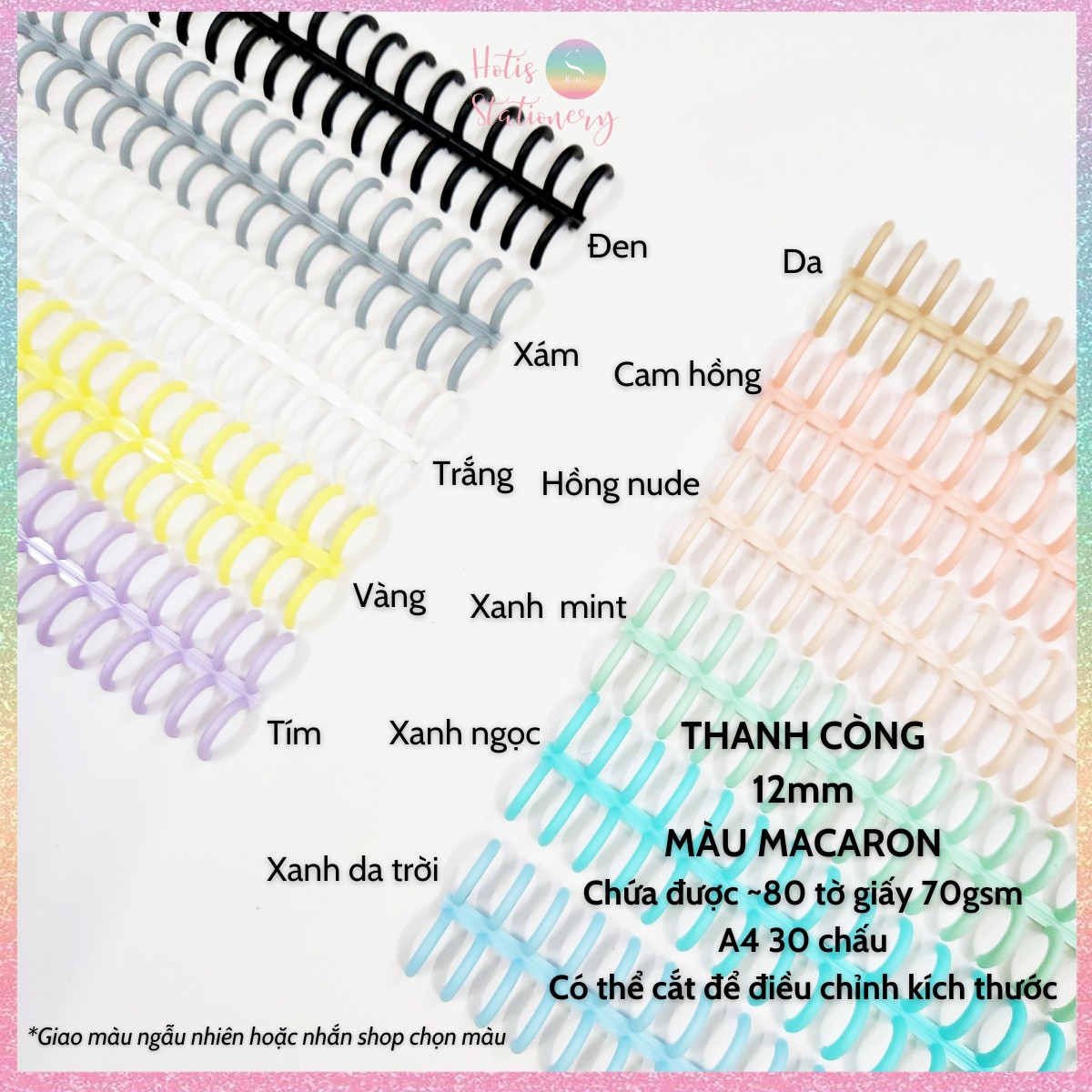 [HOTIS] Combo 2 thanh còng nhựa màu macaron còng 12mm, 22mm làm sổ còng A5/ B5/ A4