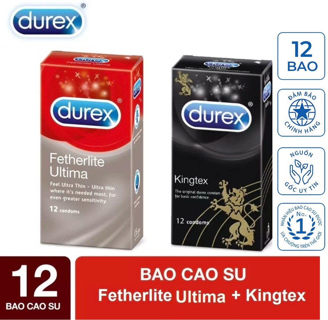 COMBO 2 HỘP  Bao Cao Su Durex Fetherlite Ultima siêu mỏng + Durex Kingtex size cỡ nhỏ 24 Chiếc - Che tên sp khi giao hàng