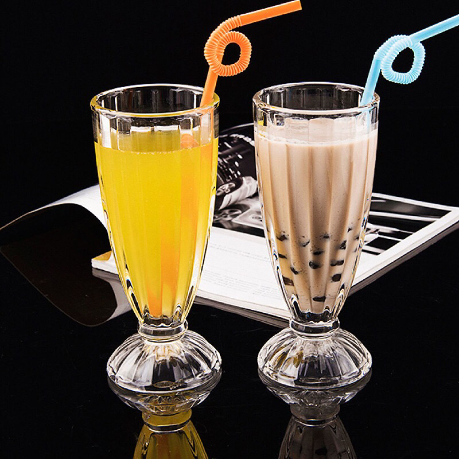 Ly sinh tố thuỷ tinh sọc (dung tích 340ml)
