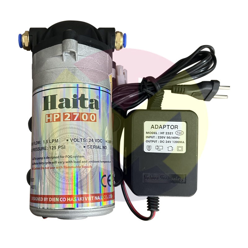 Máy bơm phun sương haita hp 2700 tặng nguồn 24v + 2 ren 17 ra 8mm lắp đầu bơm