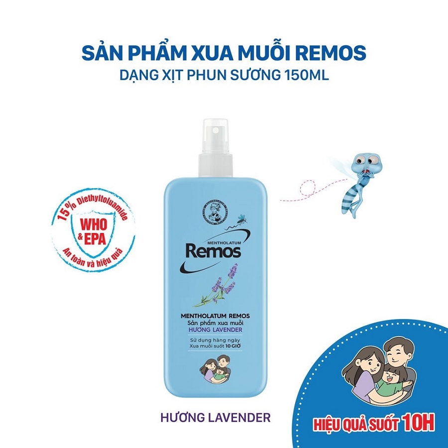 Xịt Chống Muỗi Remos Lavender 150ml Bảo Vệ Suốt 10H Giữ Ẩm Da Remos Lavender Repellent Mosquito And Insect Spray150ml