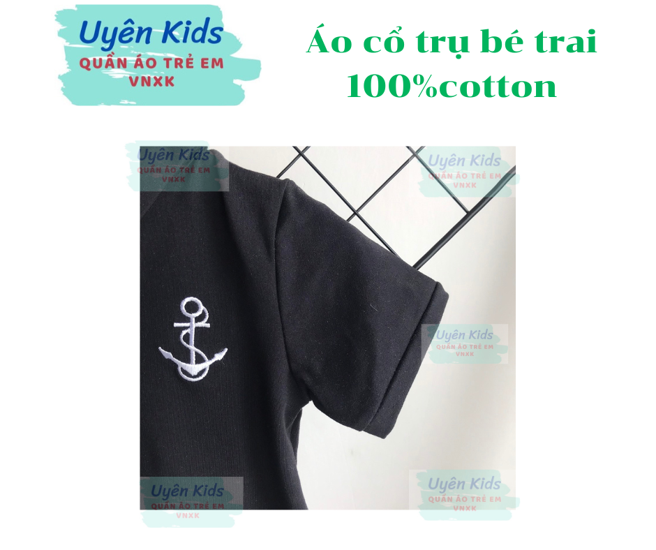 Áo cổ trụ bé trai VNXK cotton 100% lịch sự đứng form