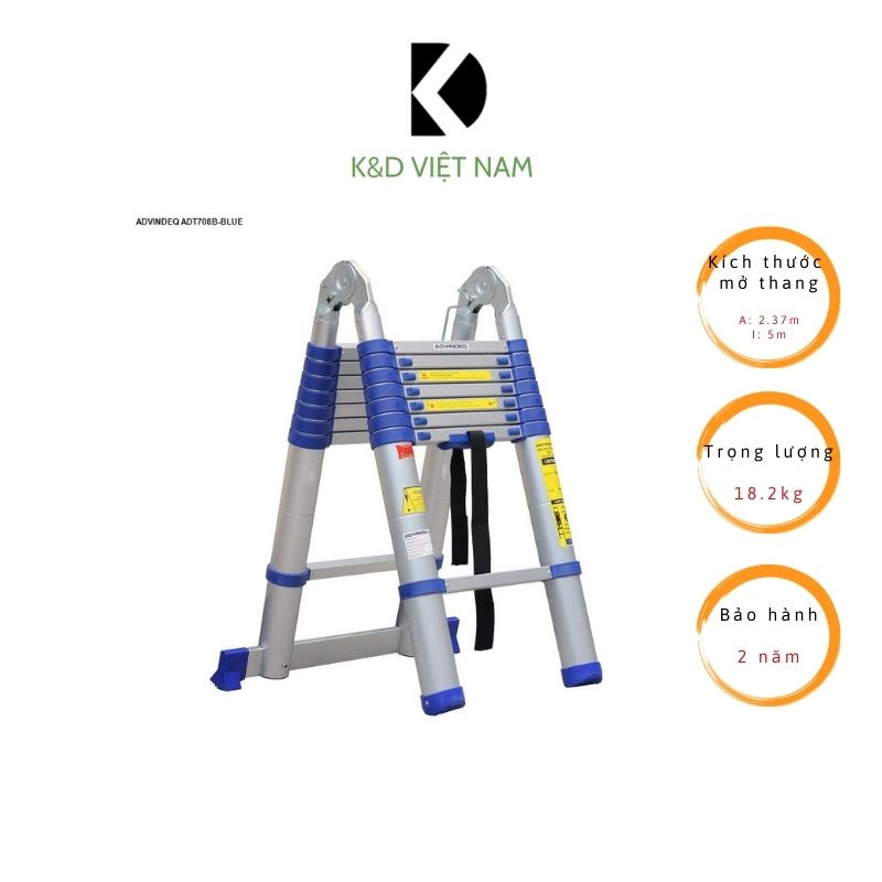 Thang nhôm rút gọn Advindeq ADT708B màu xanh chữ A 2m37 chữ I 5m