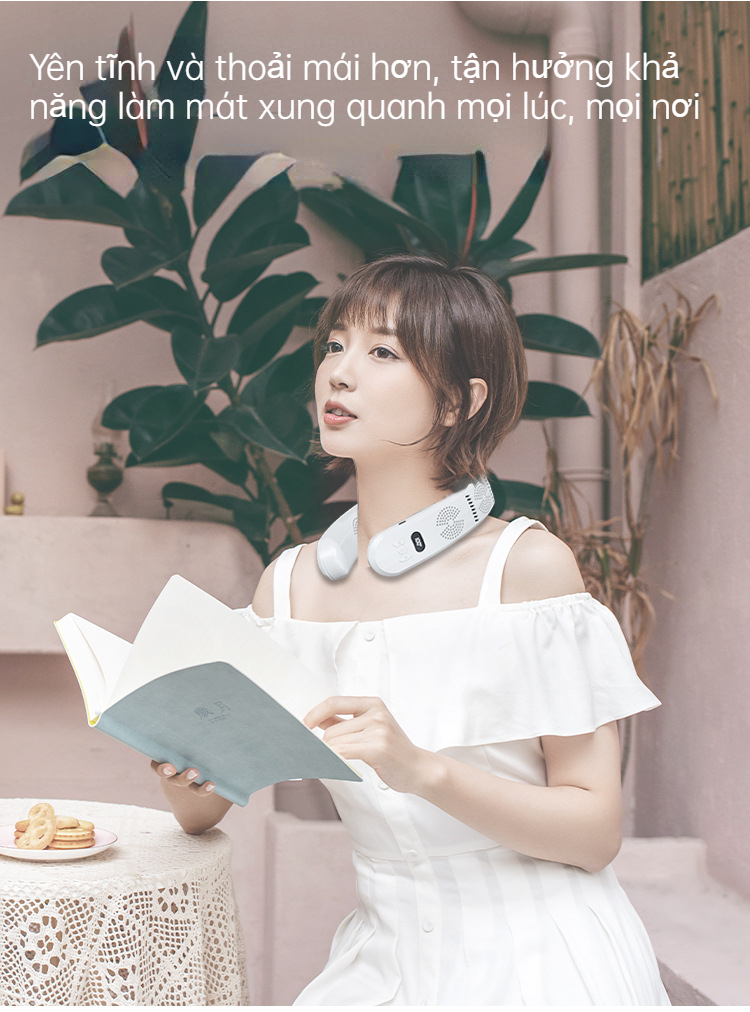 Quạt đeo cổ không cánh tích hợp chip bán dẫn công nghệ làm lạnh sâu, quạt đeo cổ mini pin lên tới 18 tiếng