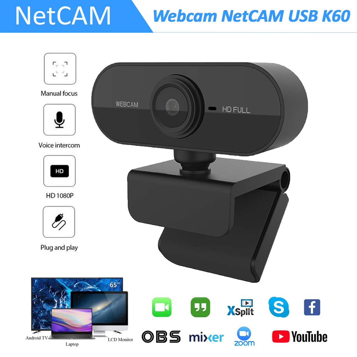 Webcam NetCAM USB K60 độ phân giải 1080P - Hãng phân phối chính thức |  