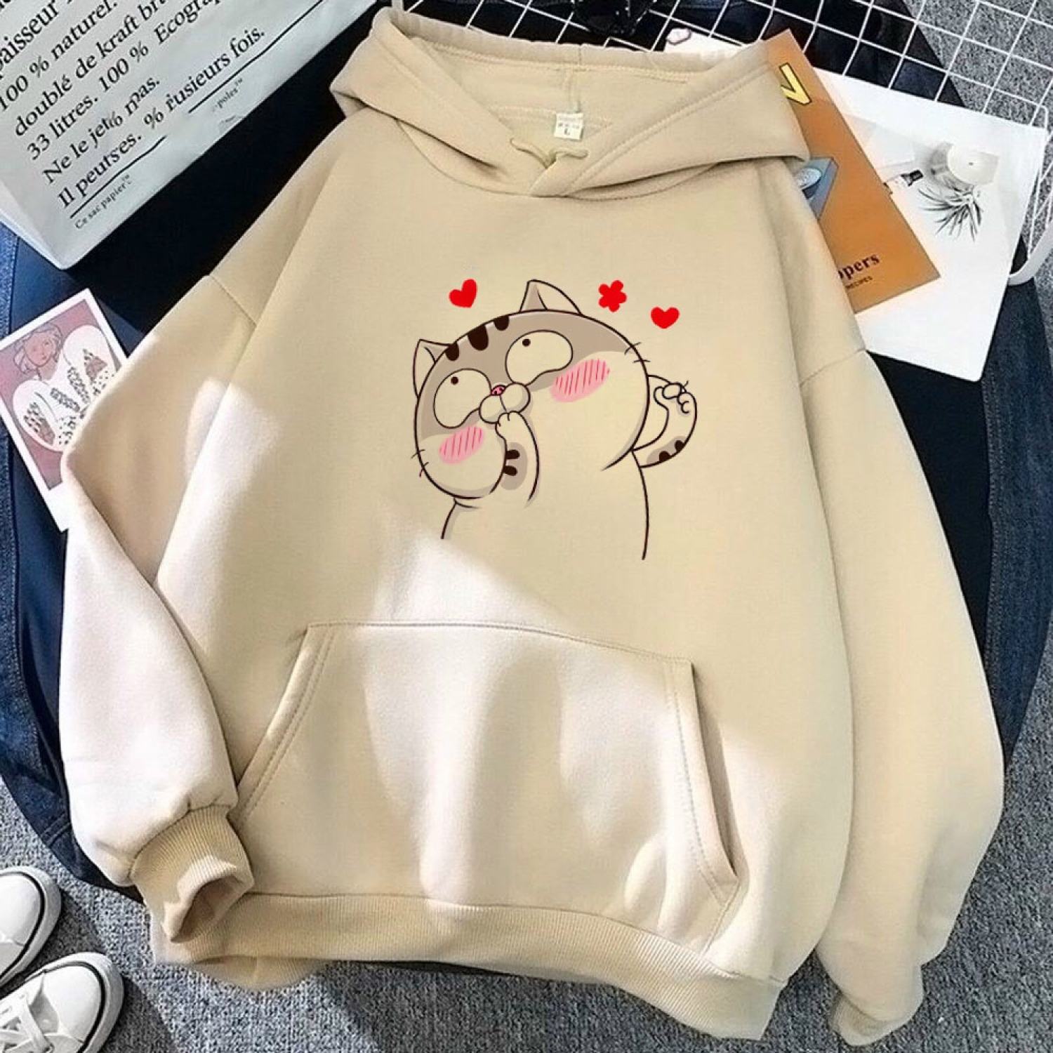 Áo hoodie mèo Ame trái tim