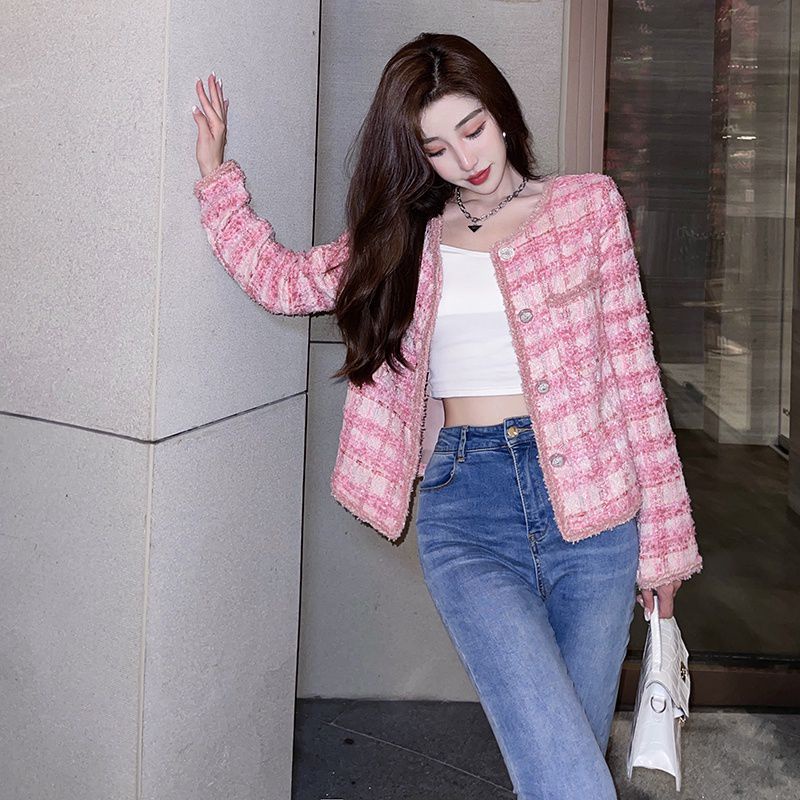 Áo dạ tweed hồng hàng cao cấp