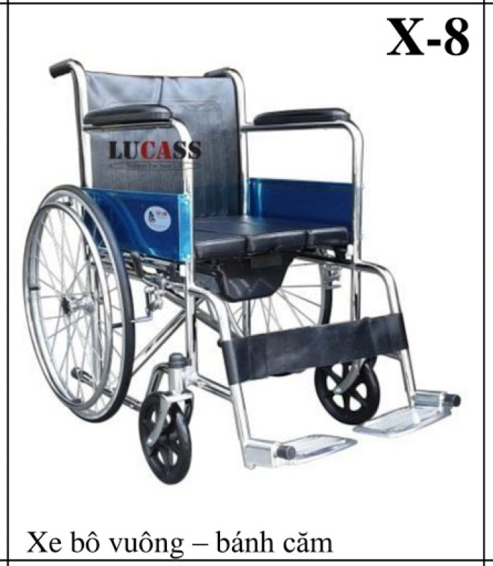 Xe lăn có bô LUCASS X8 – Xe gắn 2 vòng lăn giúp người sử dụng có thể tự di chuyển – khung hợp kim mạ crom, chỗ ngồi và tựa bằng da simili – CAM KẾT HÀNG CHÍNH HÃNG – BH 6TH nhập khẩu