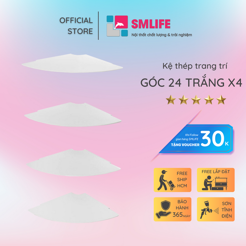 Kệ góc tường 24 (Set 4) - Kệ treo tường bằng thép dày 1,6mm - Sơn tĩnh điện màu Trắng/ Đen hiện đại - Tặng kèm bộ ốc vít và đầu bịt ốc