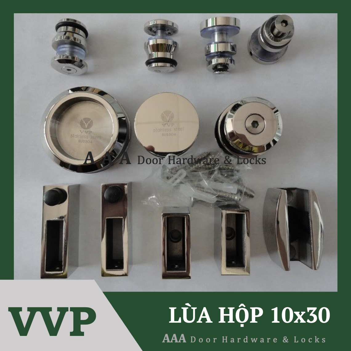 Bộ phụ kiện kính lùa treo ray 10×30 vvp trắng bóng - lùa a2 10x30