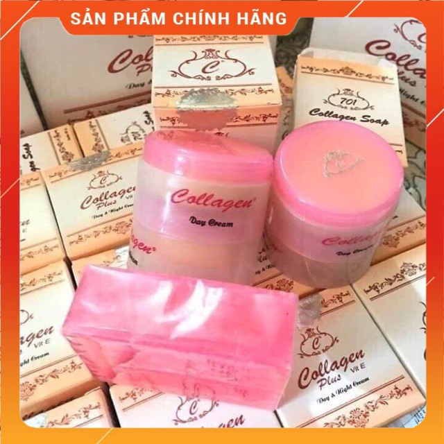 Bộ Đôi Kem Collagen Plus Vit E 701 Maylaysia Chuyên Khử Nám Chuyên Sâu , Tàn Nhang, Trắng Sáng Da (Tặng Kèm Xà Phòng Rửa Mặt)