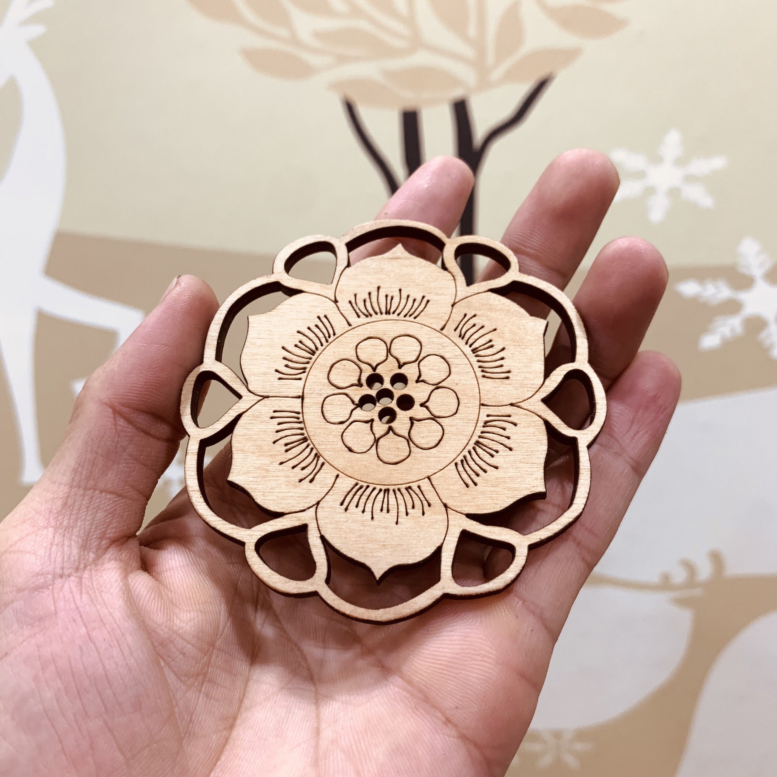 Miếng Lót Ly Lót Cốc, Chén Bằng Gỗ Dùng Cho Quán Cafe Phòng Trà Trong Gia Đình, Đế Lót Cốc Chống Trơn Trượt Họa Tiết Về Hoa Sen, Chọn Theo Phân Loại