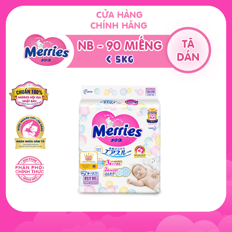 Tã/bỉm dán Merries size NB - 90 miếng (Cho bé dưới 5kg)