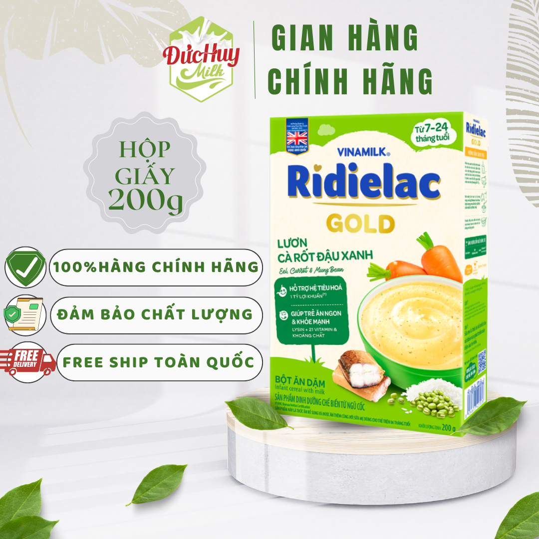Bột ăn dặm RIDIELAC GOLD Lươn Cà Rốt hộp giấy 200g