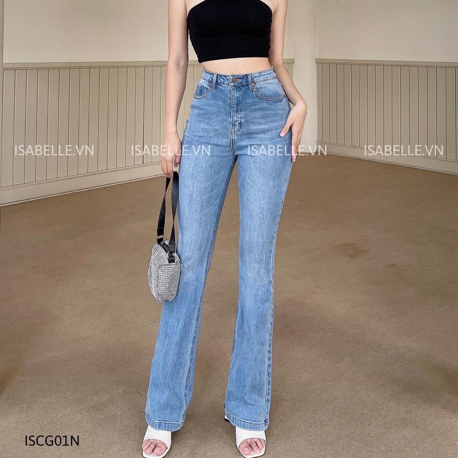 QUẦN JEANS NỮ ỐNG LOE XANH NHẠT LƯNG CAO VẢI DENIM CO GIÃN TỐT TÔN EO KHOE ĐƯỜNG CONG CƠ THỂ DONG PHUONG FASHION