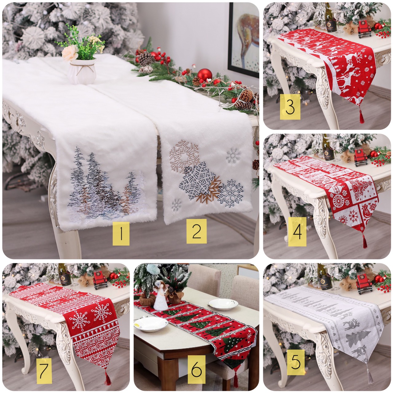Khăn trải bàn giữa hình cây thông Noel dài 1m8 trang trí bàn tiệc-table runner