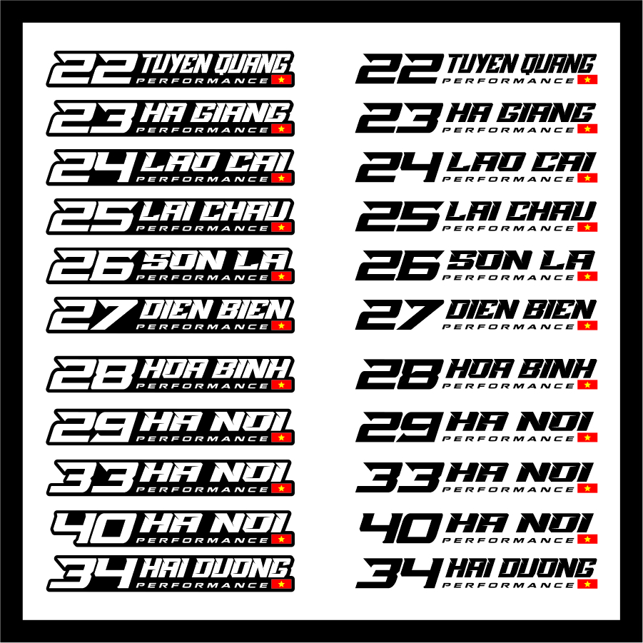 Tem dán xe decal logo sticker dán biển số 64 tỉnh thành