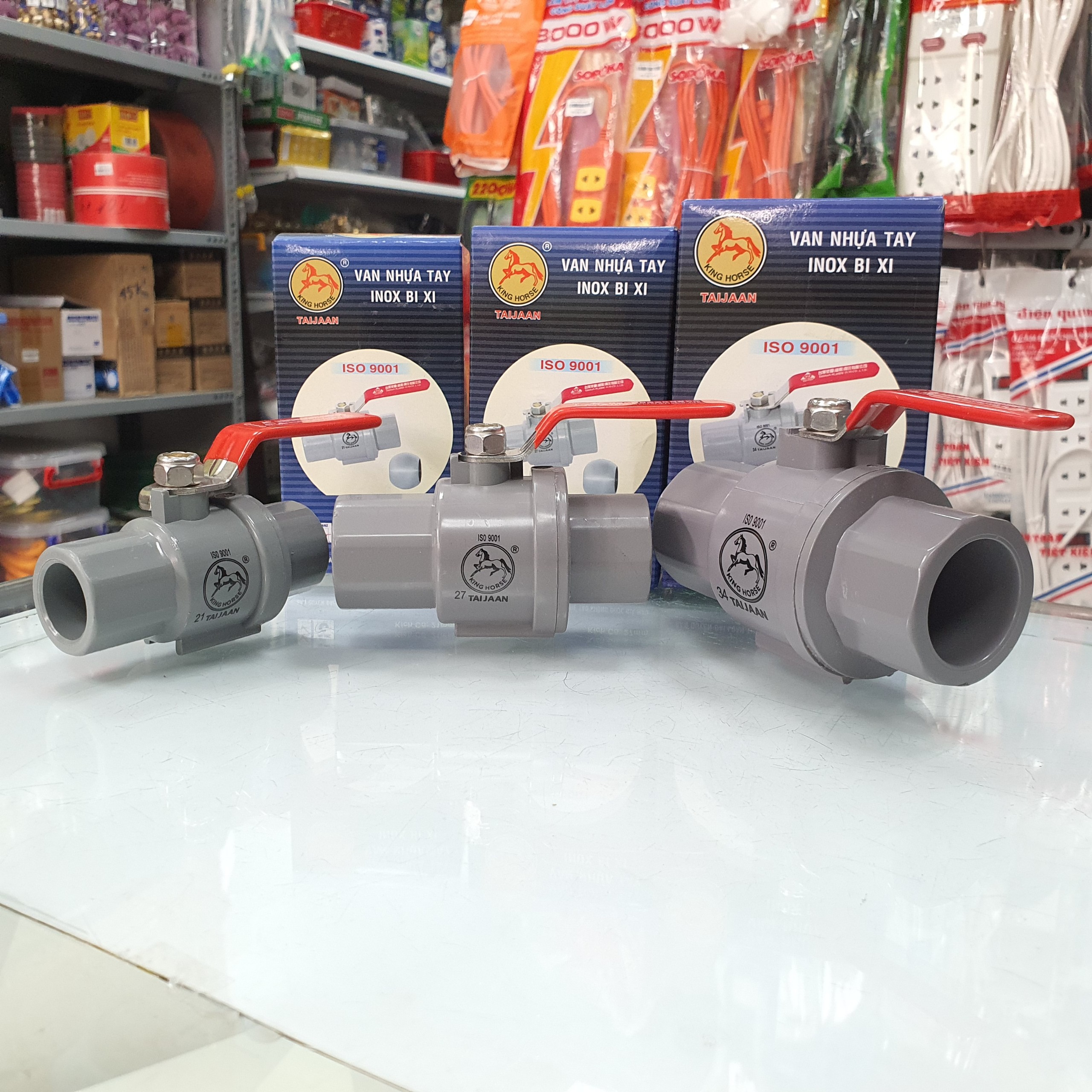 Van nhựa phi 21, 27, 34 tay gạt inox bi xi kinghorse taijaan đài loan