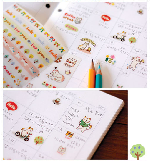 Set 6 Tờ Sticker Mèo Cute Trang Trí Sổ, Handmade