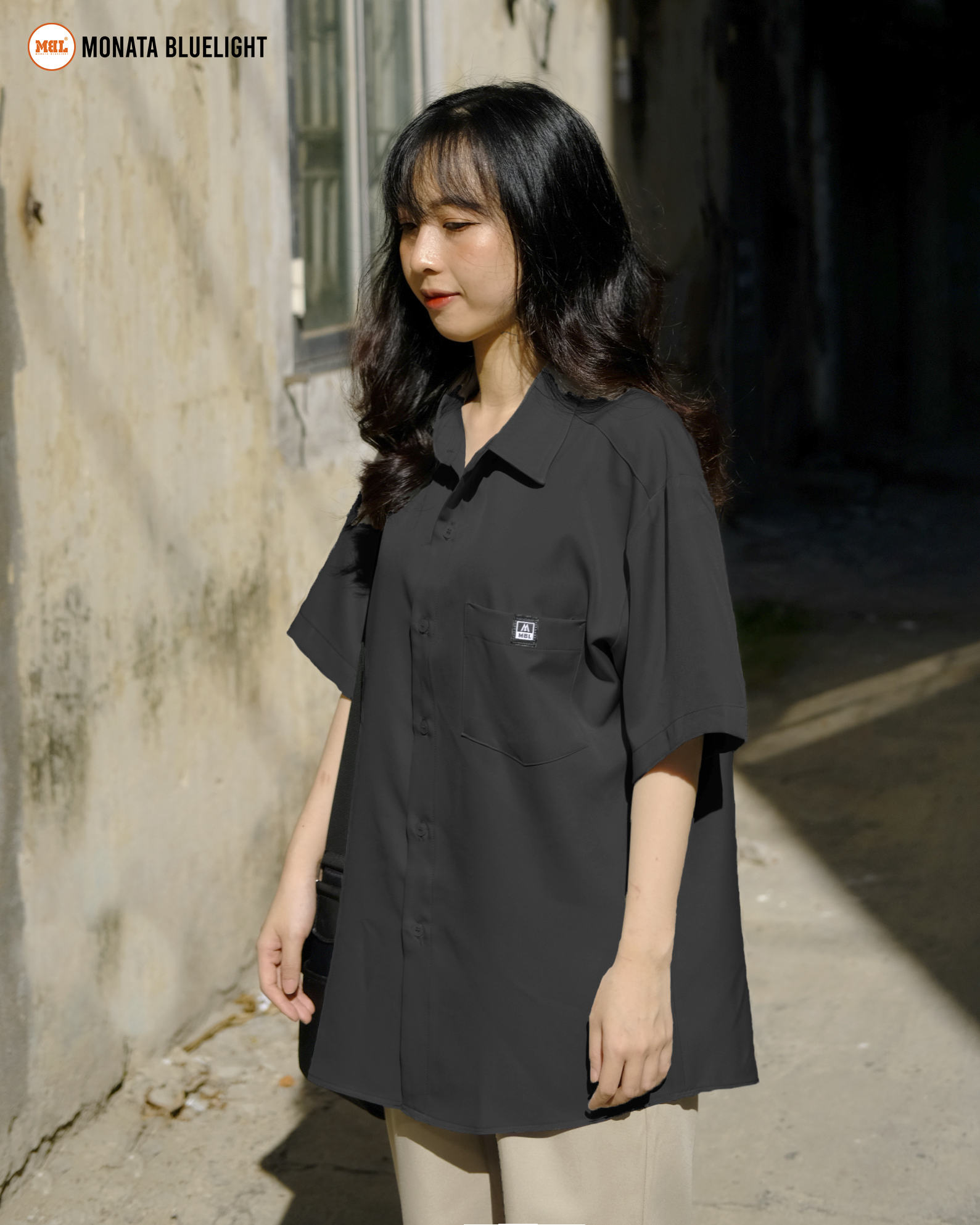 MONATA BLUELIGHT BASIC - Sơ mi form rộng unisex